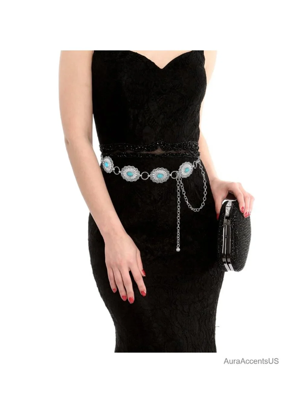 Western Concho Chain Belt for Women Cowgirl Metal Waist Link Belt